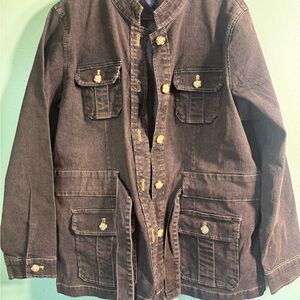 Denim&Co Black Jean Jacket with Gold Buttons